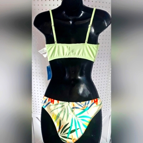 14.🆕Small Cupshe Bright Leafy Print Bottom & Mint Green TwistTop Bikini Set NWT - Picture 2 of 4